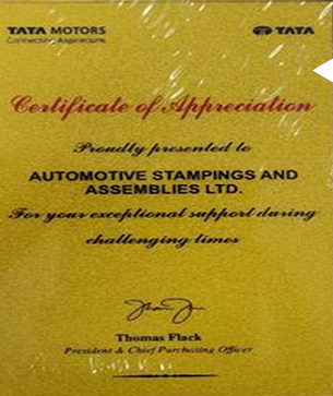 Outstanding Delivery Performance Award from Tata Motor